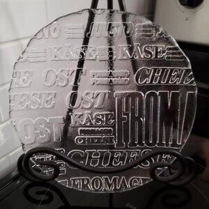 4 Vintage Skruf Sweden Clear Crystal Cheese Party Plates Fromage Ost Languages